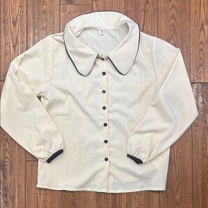 Elegant Cream Women's Jacket with Black Trim